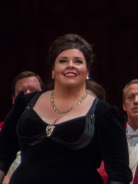 Angela Meade on stage at a curtain call